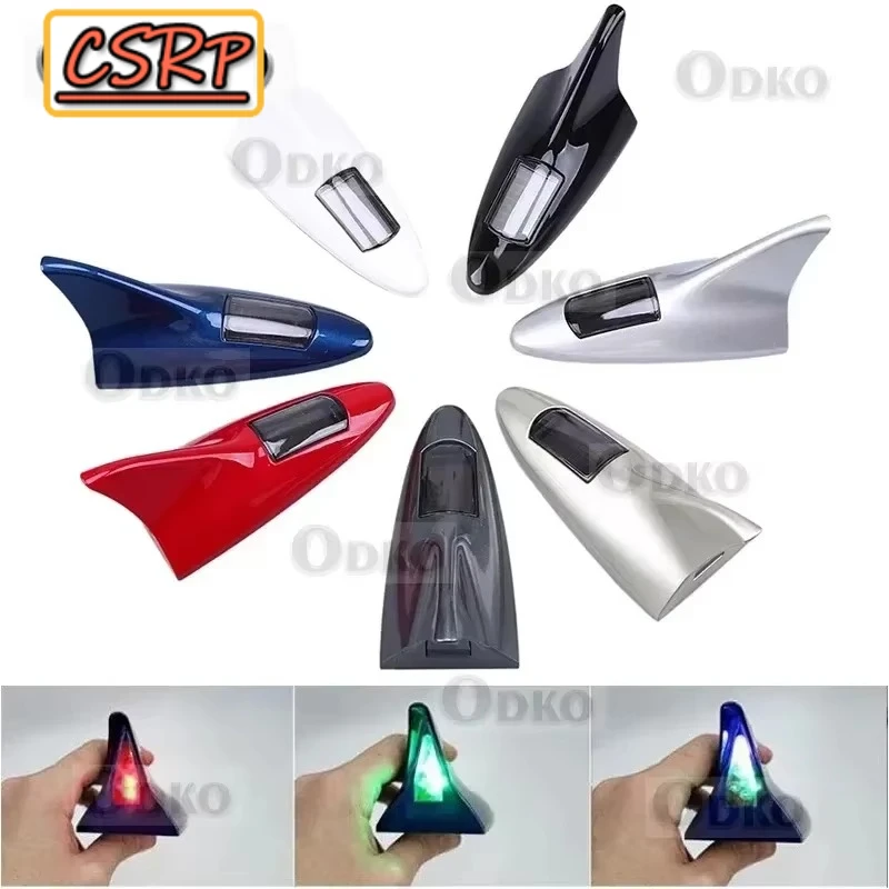 Universal Car Shark Fin Antenna Solar Powered Anti Collision Anti-Rear-End LED Car Roof Warning Lamp Aerials Decorativw Antenna