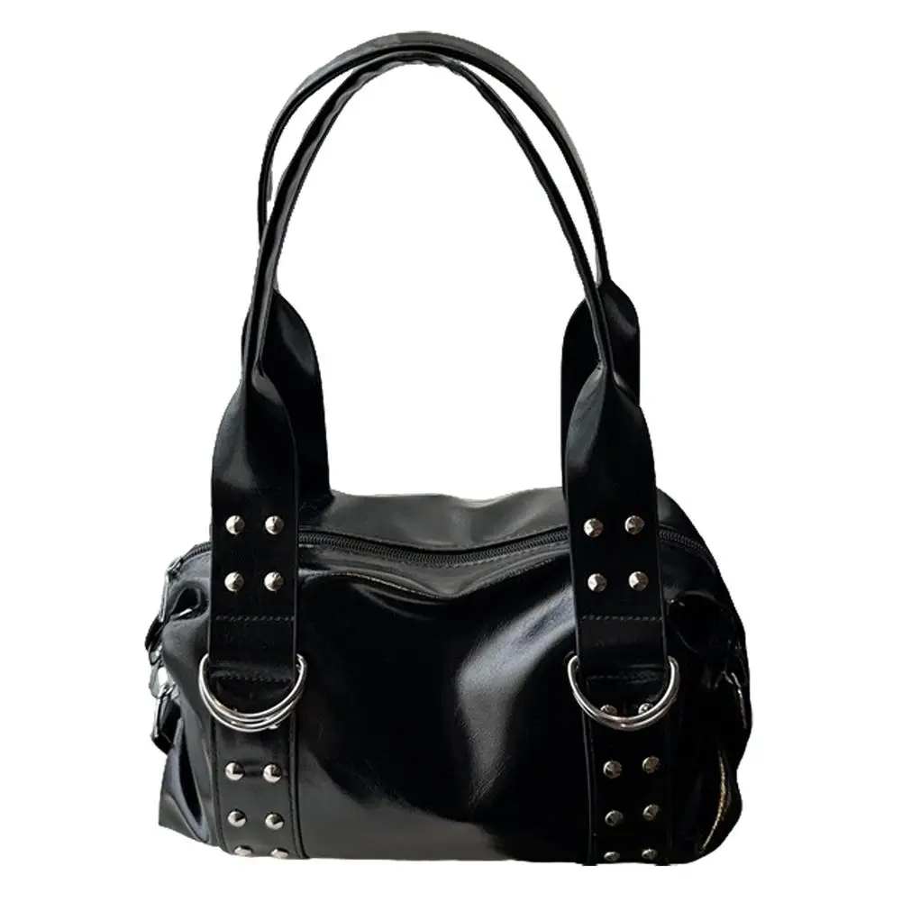 Y2K Punk Handtasche mit Nieten für Damen, aus Kunstleder, große Kapazität, Schultertasche, Vintage-Mode, Boston-Tasche, Umhängetasche für den täglichen Gebrauch. – Detail 1
