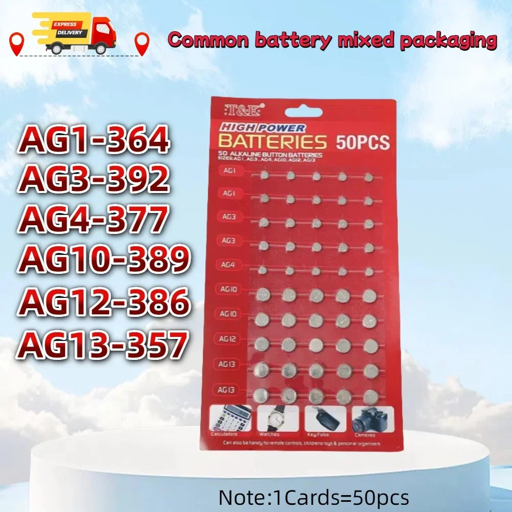 50PC 1.5V AG13 Pila LR44 L AG1 AG3 AG4 AG10 AG12 SR44 Button Batteries A76 LR1154 GP7 Cell Coin Watch Toys Remote Battery