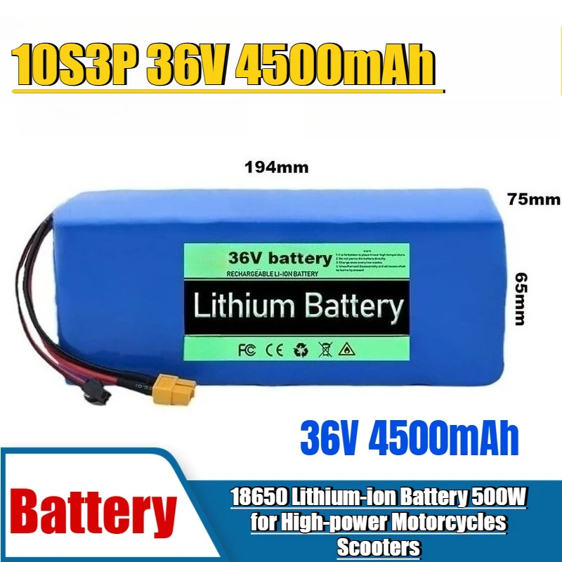 

10S3P 36V 4500mAh 18650 Lithium-ion Battery 500W for High-power Motorcycles Scooters
