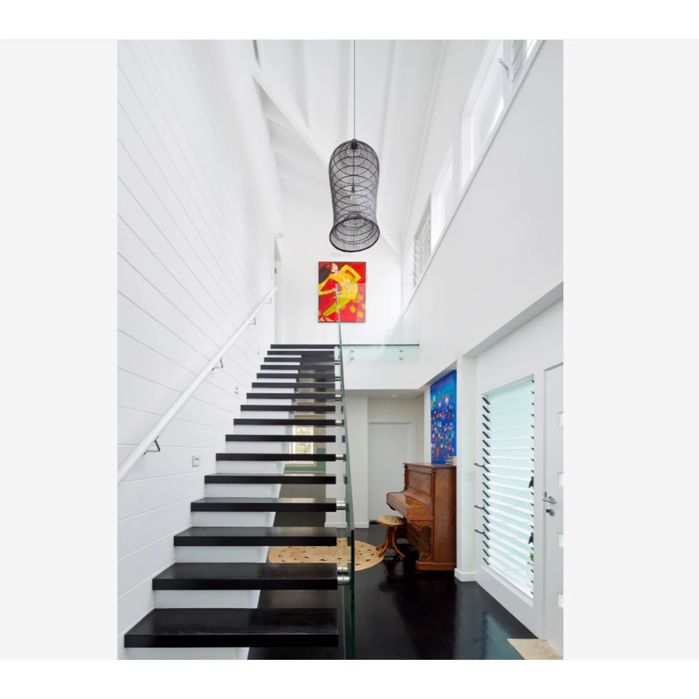 Customization Indoor Steel White Oak Wood Treads Steps Mono Stringer Stairs for Second Floor