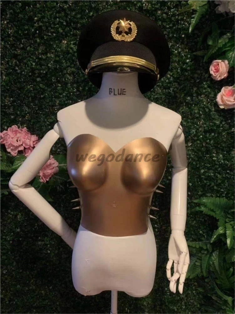 New Sexy Styled Gold Top Nightclub Jazz Dancer Performance Costume For Woman