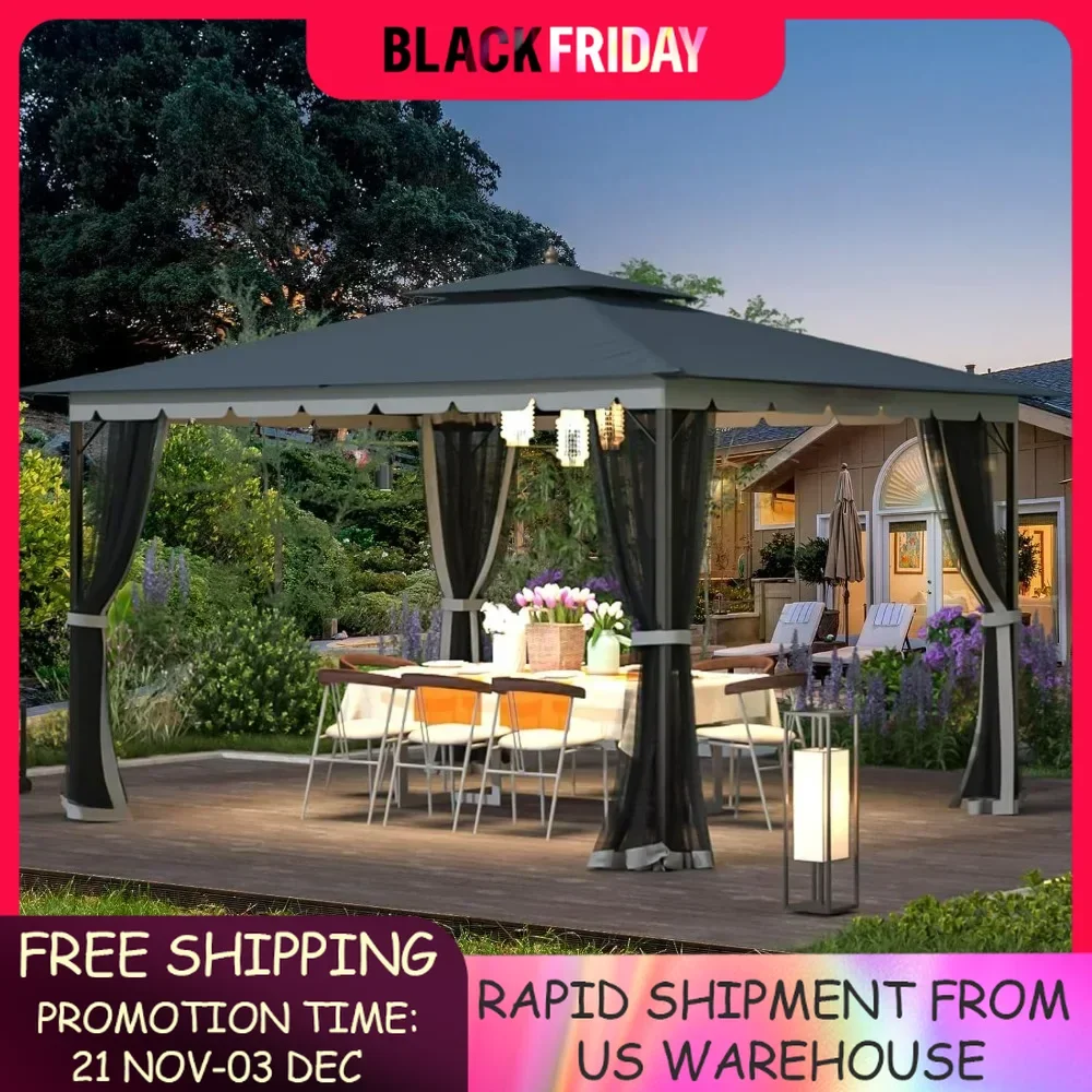 

10x12 Gazebo with Mosquito Netting,Gazebo Canopy Tent with Dual Air Roof, Sturdy Metal Outdoor Patio GazeboPatio Canopy Gazebo