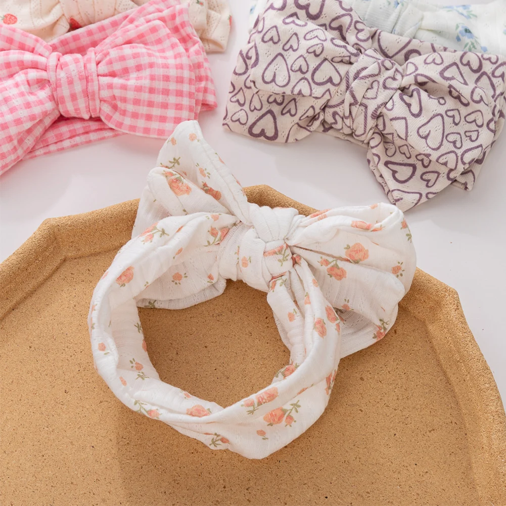 Big Bow Cotton Baby Turban Headbands Flower Print Plaid Hairbands Newborn Girls Ins Headwraps Infant  Kids Hair Accesories