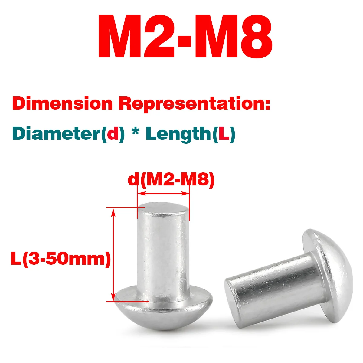 Half Round Head Aluminum Rivet / Solid Rivet / Round Cap Percussive Aluminum Rivet M2M3M5M6M8