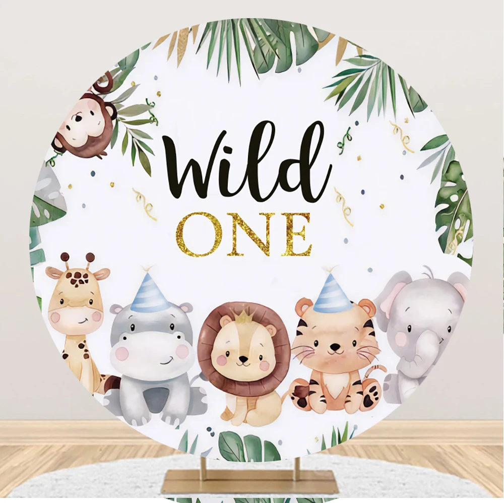 Jungle Safari Wild One Round Backdrop Cover Jungle Animals Baby Shower Birthday Party Circle Photography Background Photo Props