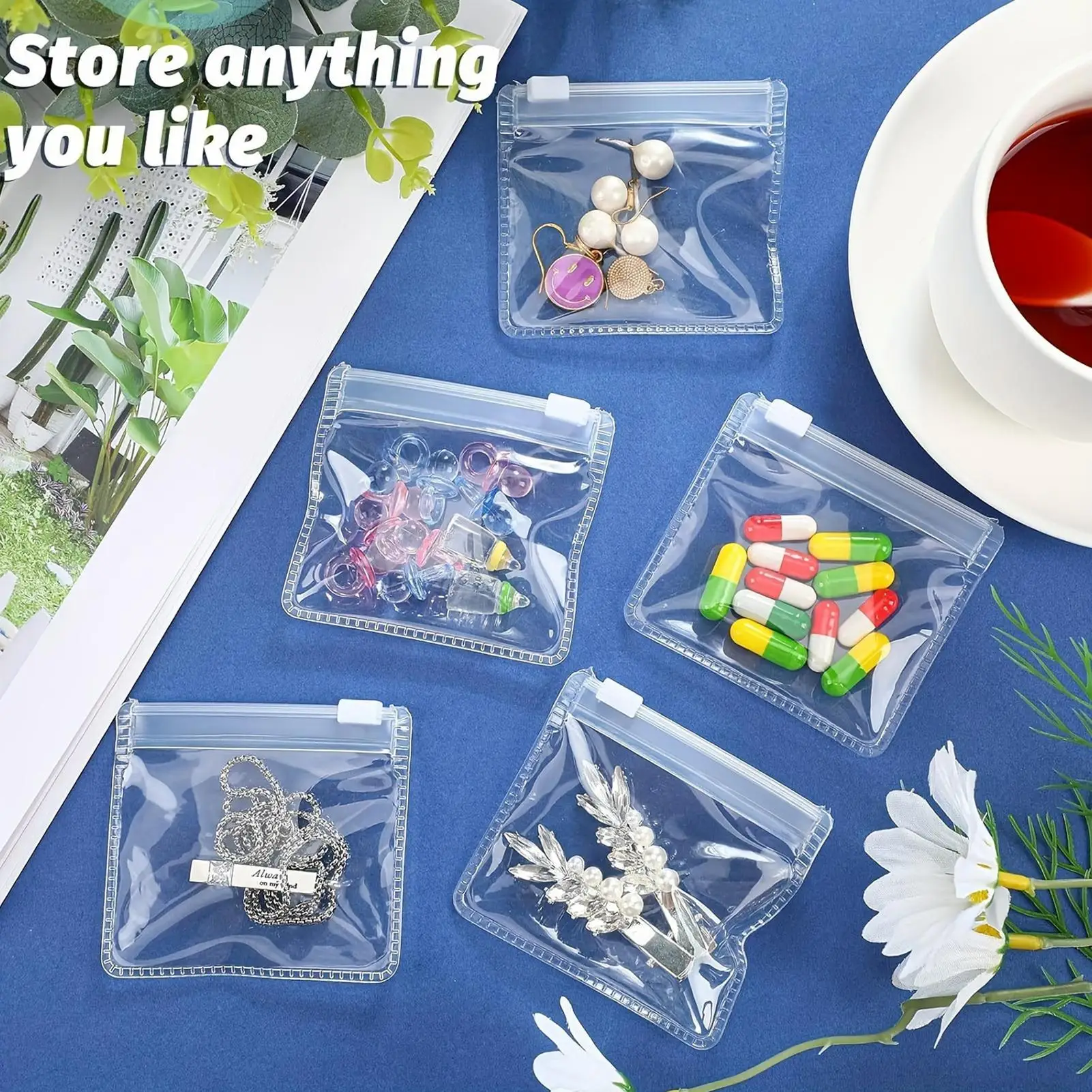 10 Stück wiederverwendbare, selbstdichtende Aufbewahrungsbeutel, Pillentasche, Schmuck-Geschenk-Aufbewahrungstasche, Mini-transparente, staubdichte Tasche für Reisen