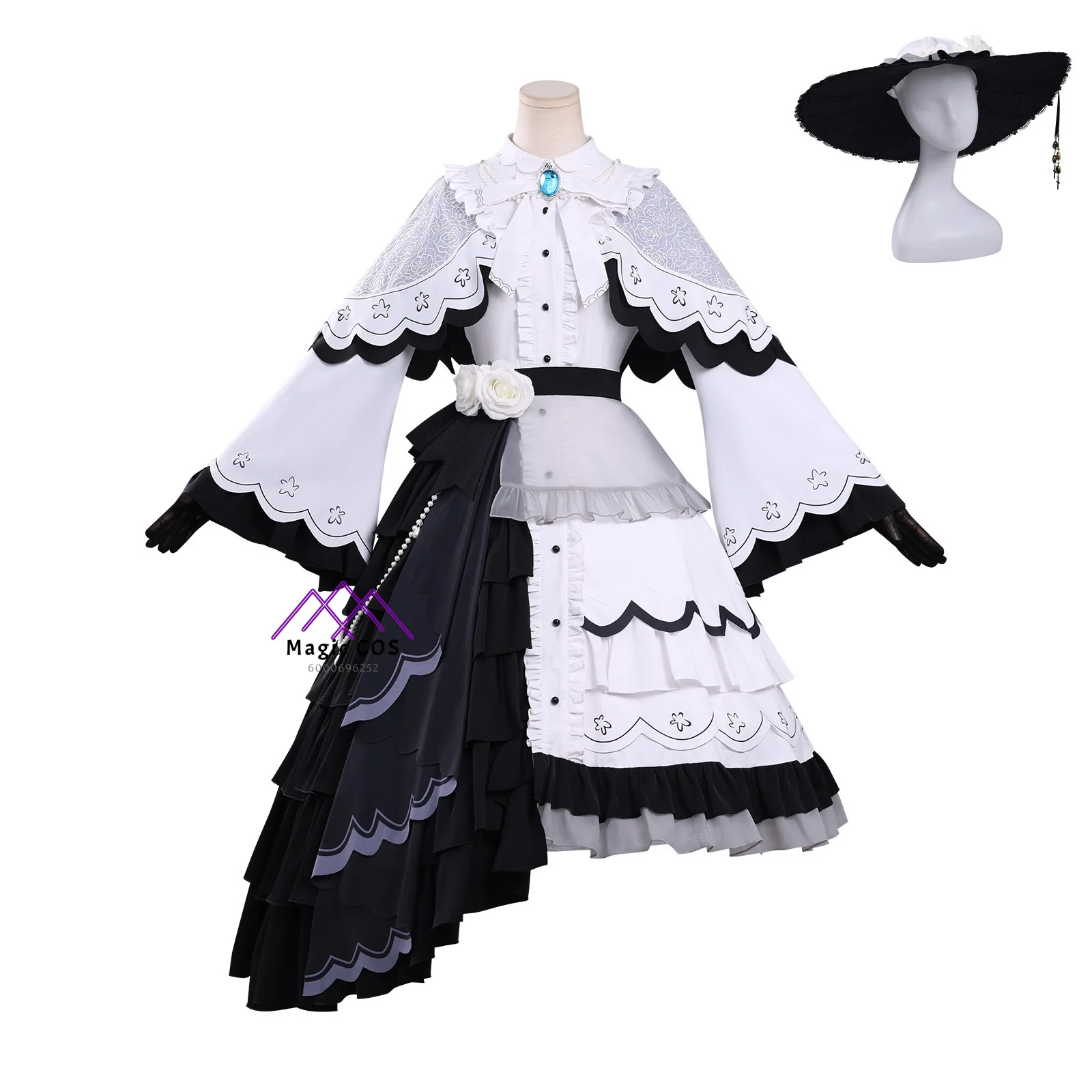 

Magical Girl Magical Trial Cosplay Costume Anime Yukiyo Tsukishiro Role Playing Black While Magic Outfit Hat for Women Comic Con