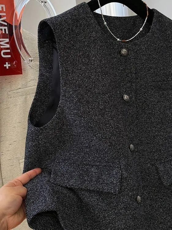 Damska okrągła kamizelka Ne Suit z poduszkami na ramionach, kardigan zapinany na guziki, odzież wierzchnia, warstwowy styl na wiosnę i jesień.