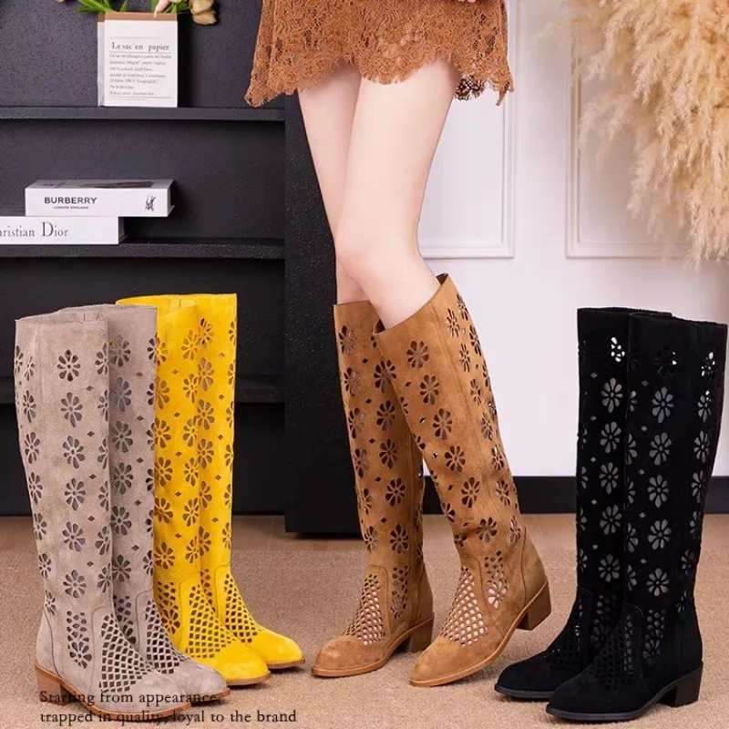 Botas de Verano con Recortes Transpirables, de Tacón Alto y Punta Fina, a la Moda