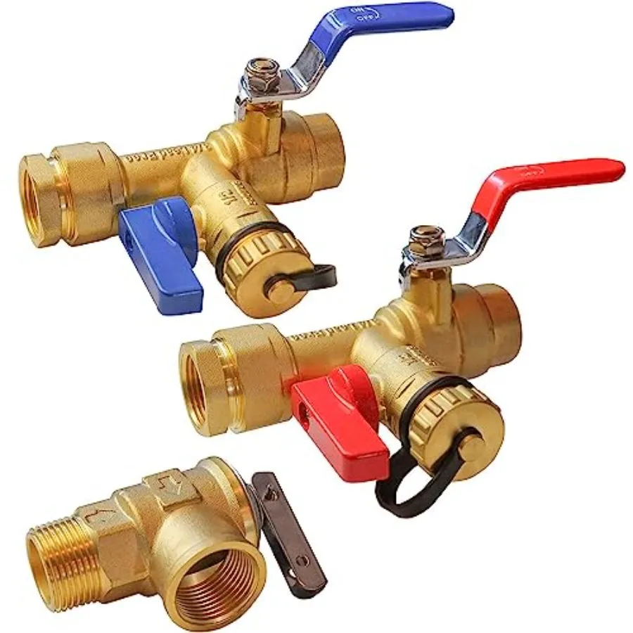 3/4 Inch IPS Isolator Tankless Water Heater Service Valve Kit with Pressure Relief Valve Clean Brass