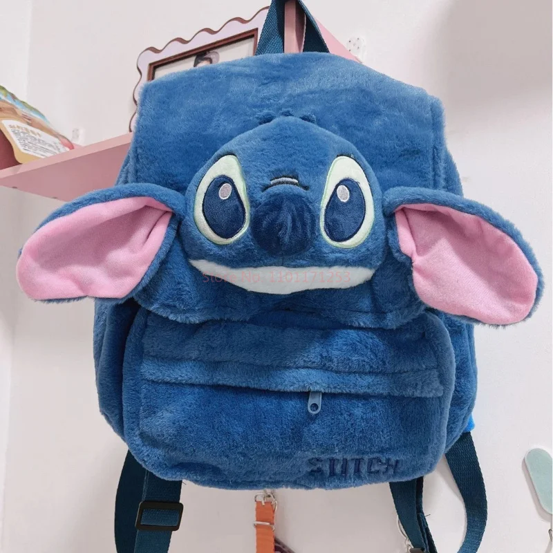 Disney New Stitch Cute Cartoon Plush Backpack Lightweight Large Capacity Dirt Resistant School Bag For Kids Students Daily Use