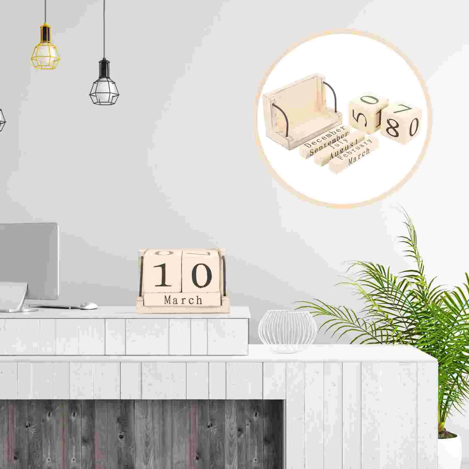 Log Wooden Perpetual Calendar Work Retro Decor Count down Blocks for Desk Iron Desktop Ornament