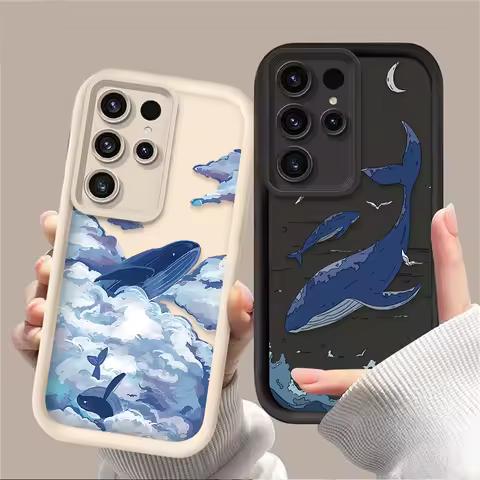 Dreamy Sky Blue Whale Case For Samsung Galaxy S24 S23 S25 Ultra S22 S21 Plus FE A56 A36 A26 A16 A06 A15 A25 A35 A55 5G Cover