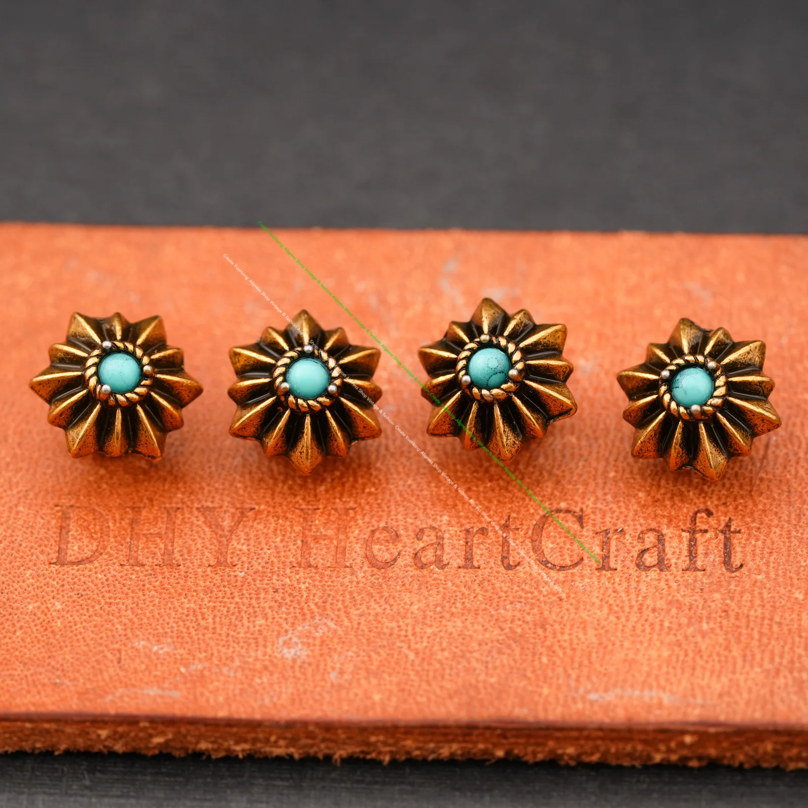 12mm Conchos Button DIY Leather Goods Turquoise Sun Flower Leathercraft Decor Horse Saddles Decoration Accessories Rivets