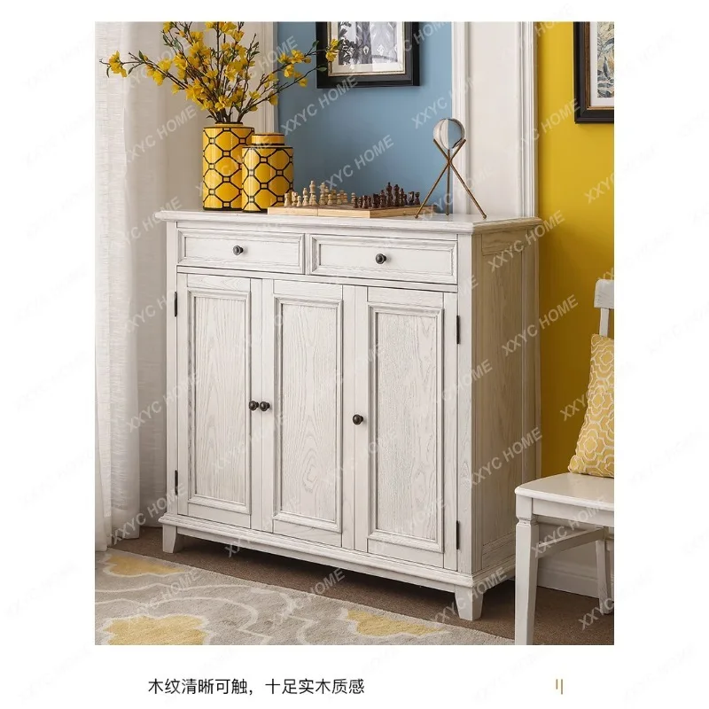 XX shoe cabinet solid wood white entrance hall cabinet ash wood multiple storage cabinet