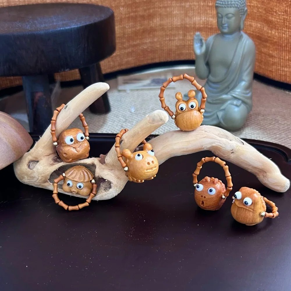 أنيقة قابل للتعديل مضحك خاتم لطيف شبح خشب الصندل خاتم الإكسسوارات سحر الخشب مطرز خواتم الهدايا