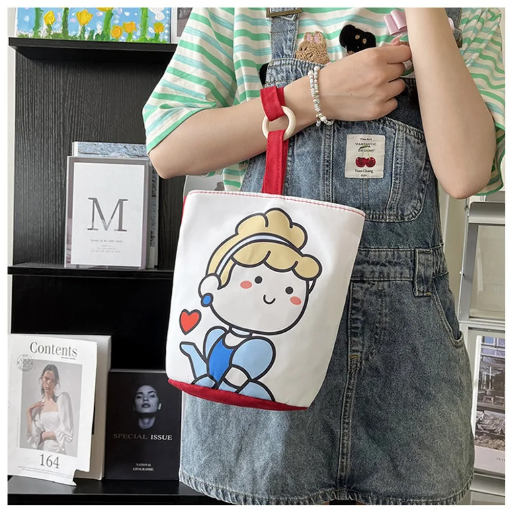 New Illustration Bucket Bag Outward Handheld Women's Bag Large Capacity Canvas Shoulder Bag