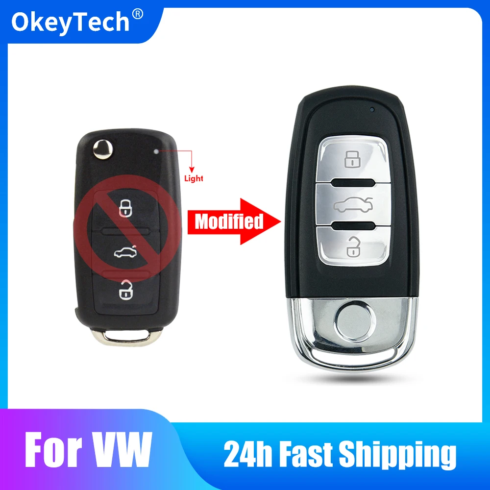 

OkeyTech 3 Buttons Modified Remote Key Shell Case Fob For VW Volkswagen Jetta Golf Mk6 Tiguan Polo Passat CC SEAT Skoda Octavia