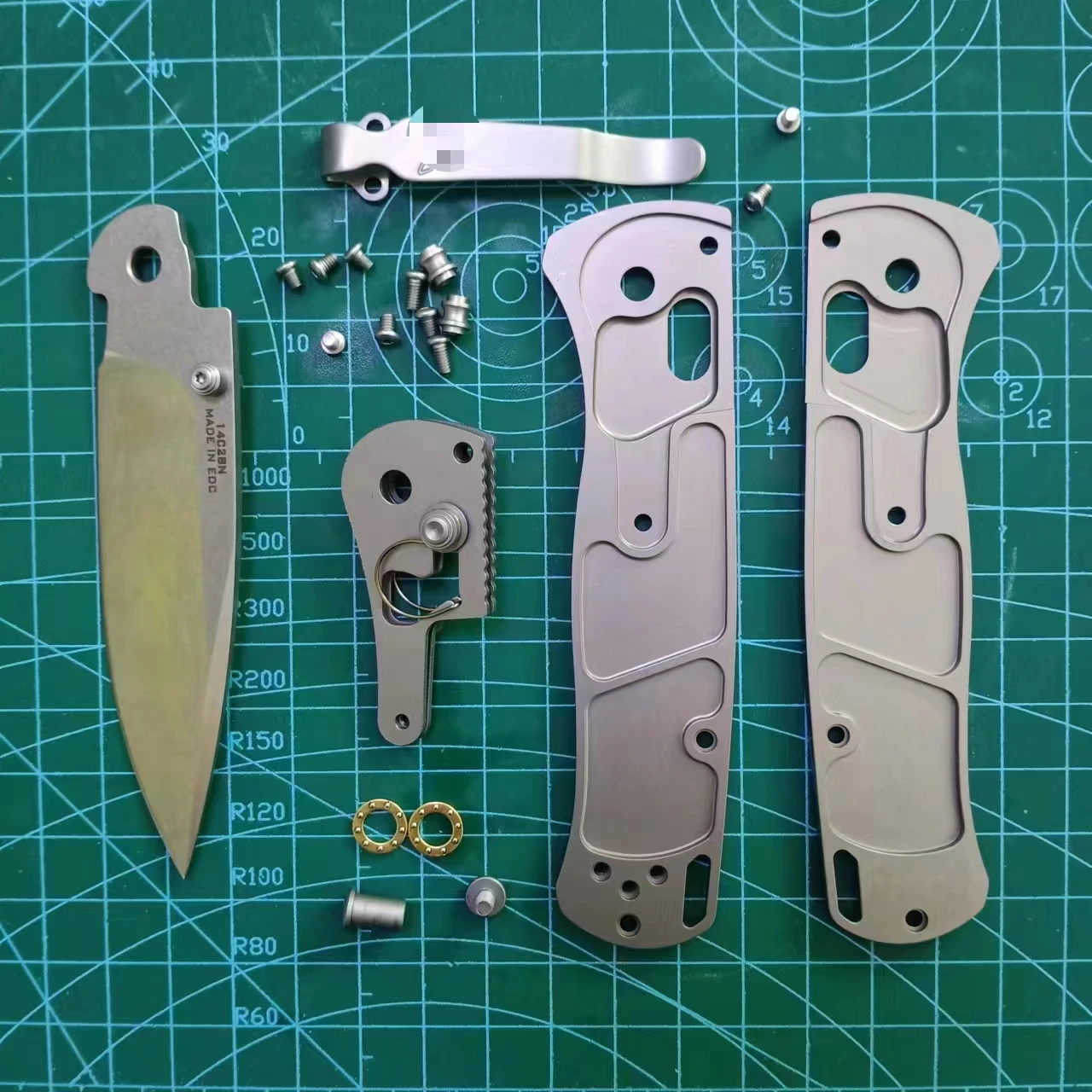 1 Set Custom MadeTitanium Alloy Handle Scales With Accessories +14C28N Stainless Steel Blade for Benchmade 535 Modify