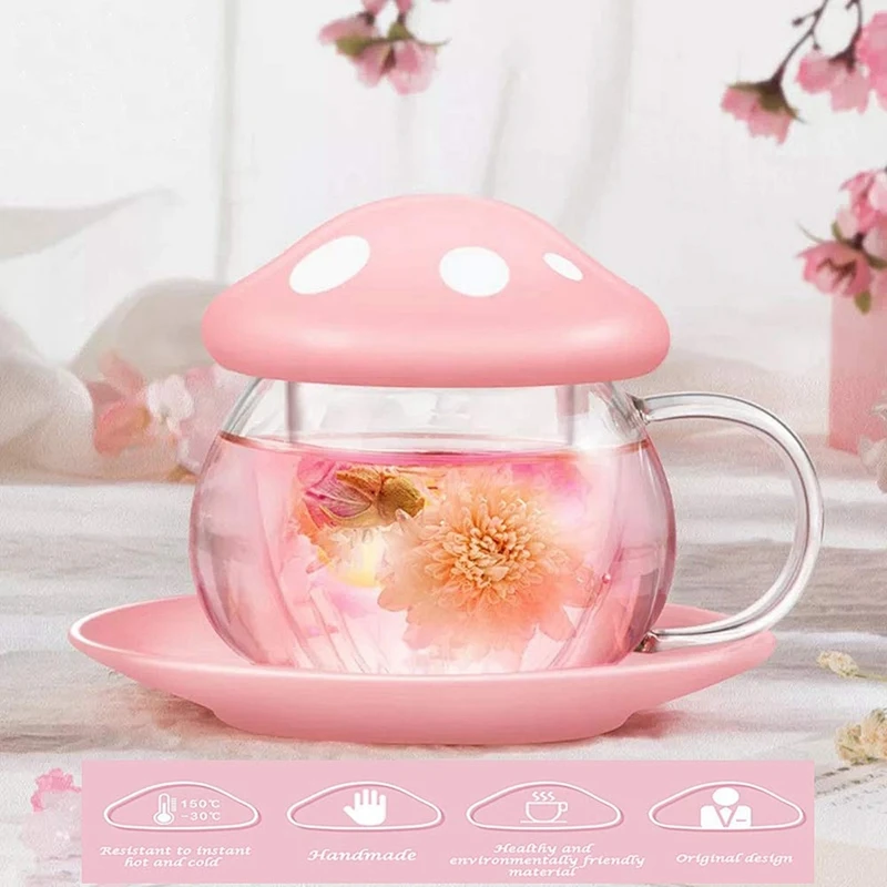 290Ml Mushroom Glass Coffee Mug With Ceramic Cup Holder Reheatable Milk Cup Afternoon Flower Tea Cup With Glass Filter