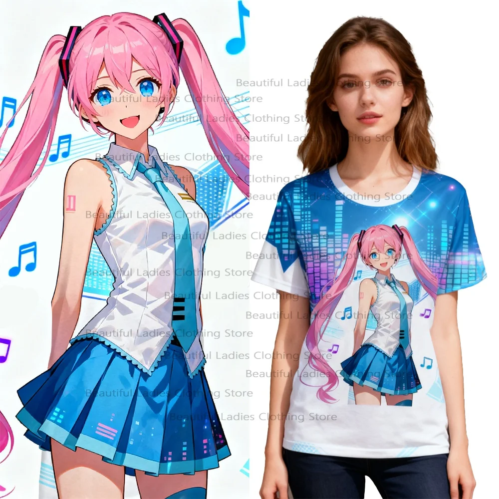 

Hatsune Miku женская футболка с мультяшным принтом, повседневная модная футболка, модная уличная рубашка с рисунком аниме, мягкая удобная рубашка с круглым вырезом