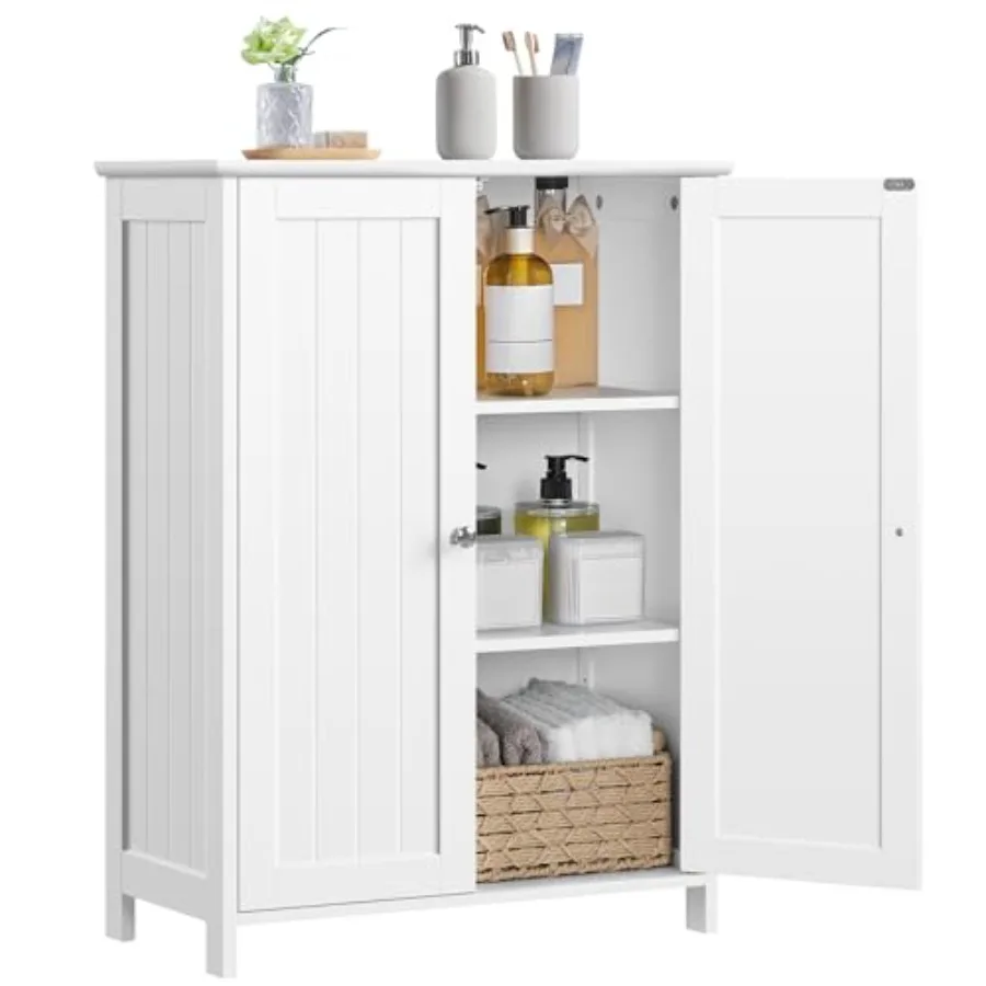 

Bathroom Floor Cabinet Modern Storage Freestanding Organizer Cabinet with Adjustable Shelves Double Doors 3-Tier Home