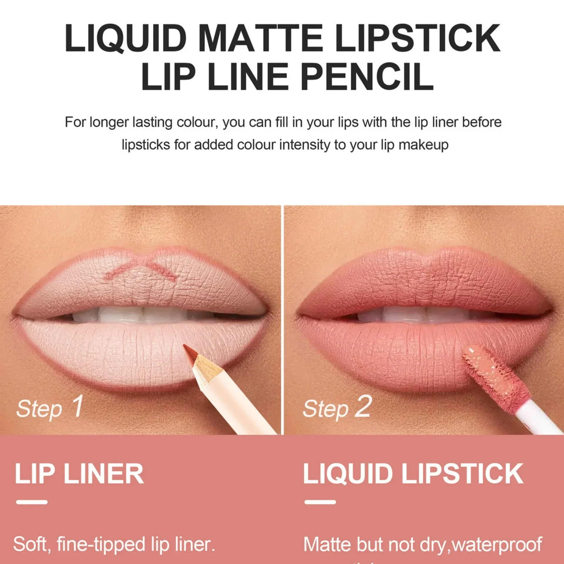 ผู้หญิง 2-in-1 Liquid ลิปสติกชุด Lip Liner กันน้ําเกาหลีแต่งหน้า Matte FINISH Non-Stick CUP ชุดเครื่องสําอาง
