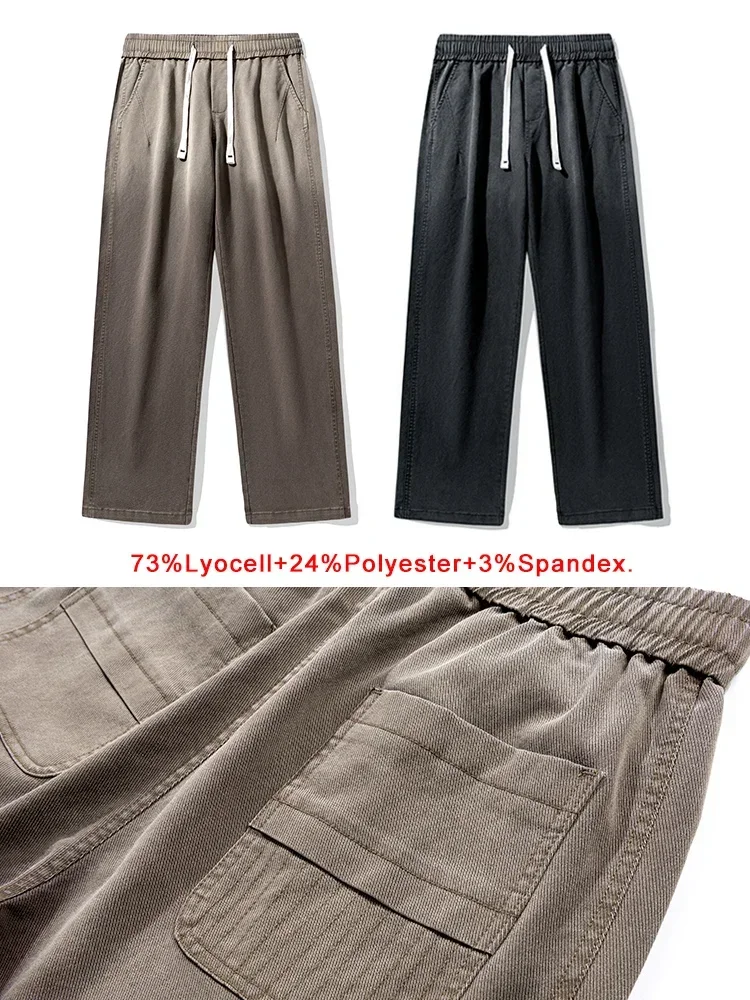 

Spring Autumn Men's Jeans Fashion Gradient Drawstring Lyocell Wide-Leg Straight Denim Pants Casual Cotton Baggy Jean Trousers