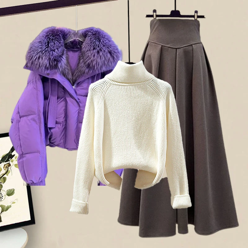 Jaet de algodón de punto con forro de Fce púrpura para mujer Otoño Invierno nuevo Sle f cuello alto a juego cintura alta...