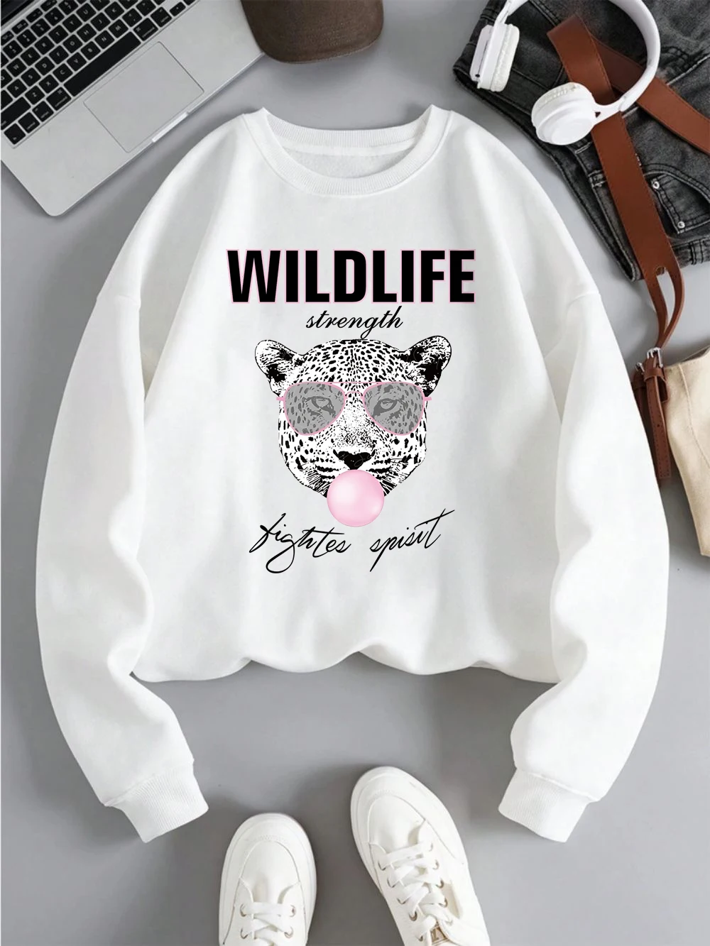 

Wildlife Strength Sweatshirts Womens Leopard Printed Hoodie Crewneck Oversized Fleece Warm Pullover Winter Casual Woman Clothes