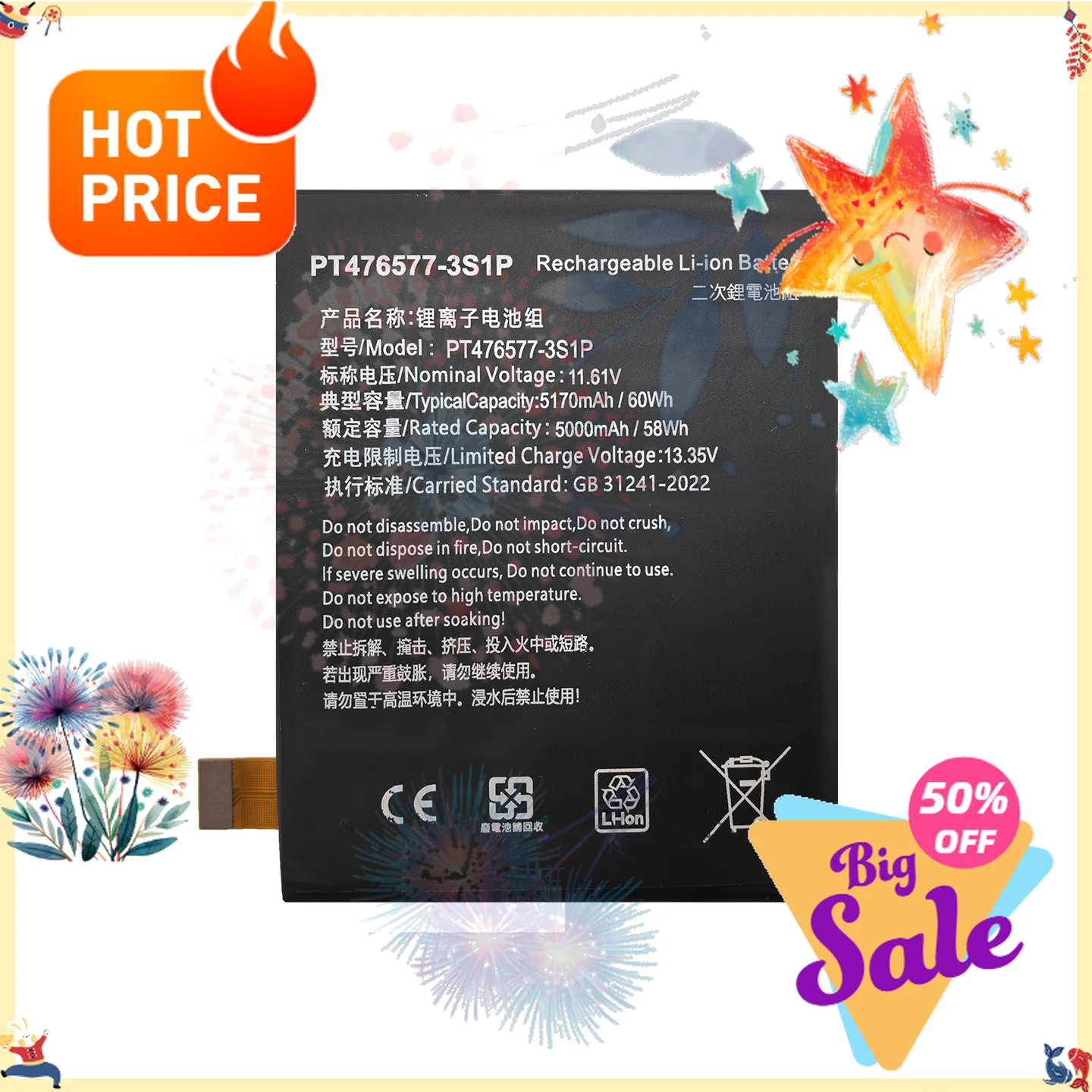 11.55V 60Wh PT476577-3S1P Battery For Ayaneo 2/2s/3 GEEK 1S Pocket Air 1S/Pro Slide Handheld Gamepad PT536169A PT545168
