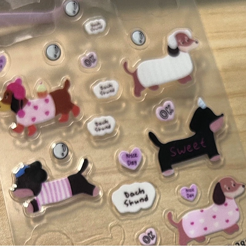 Cute Cartoon Dachshund 3D Jelly Stickers - DIY Resin Relief Decals for Phone Case & Camera Kawaii Dog Journal Decor Phone Films view 5