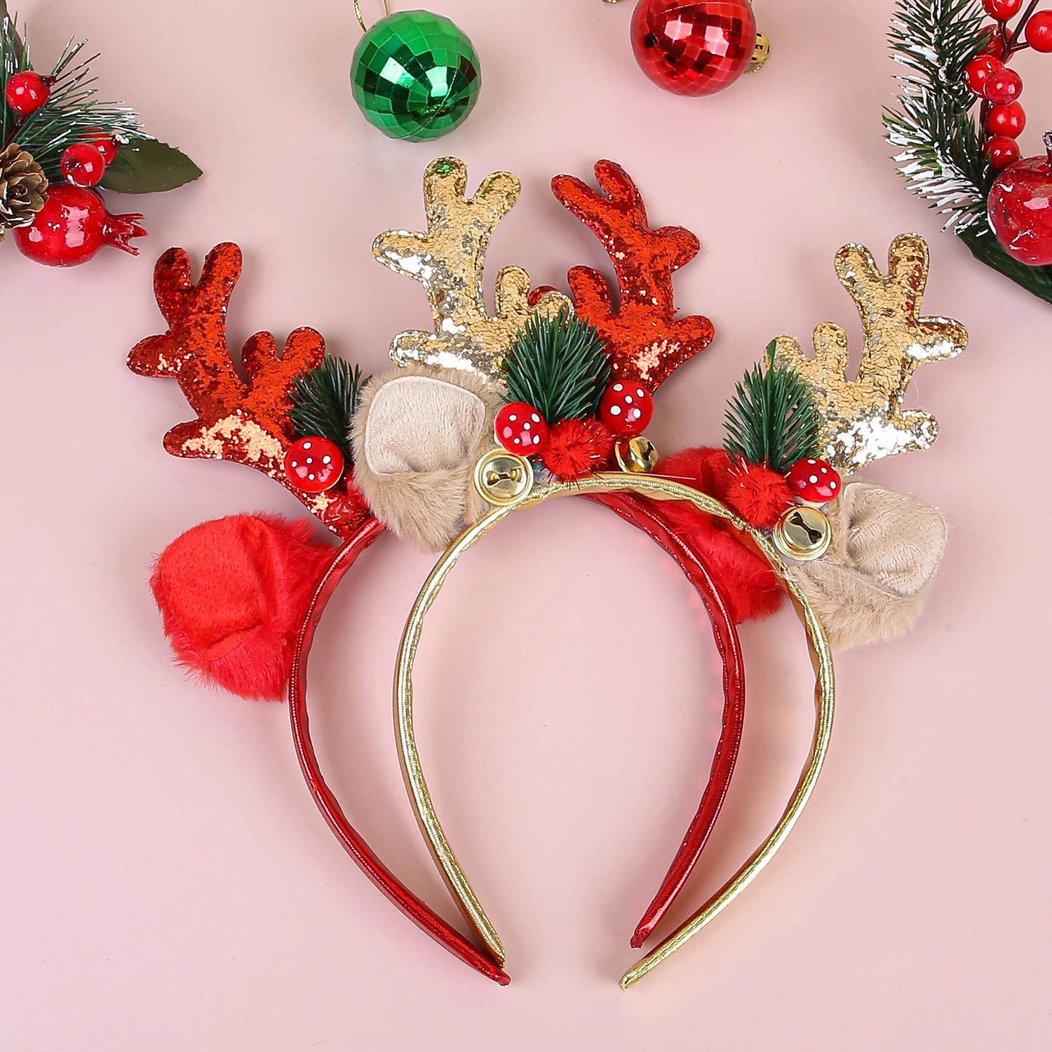 1/2 قطعة عيد الميلاد بريق الغزلان قرون عقال حفلة فستان الحفلات أغطية الرأس لطيف الكرتون جرس الرنة عقال هدية لصديق