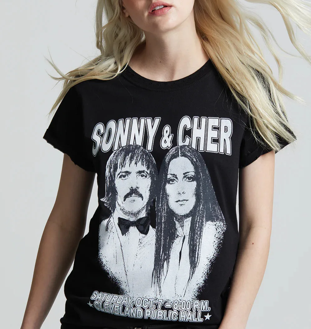 Retro Sonny and Cher Concert Shirt Short Sleeve Black Unisex S-5XL NE2746