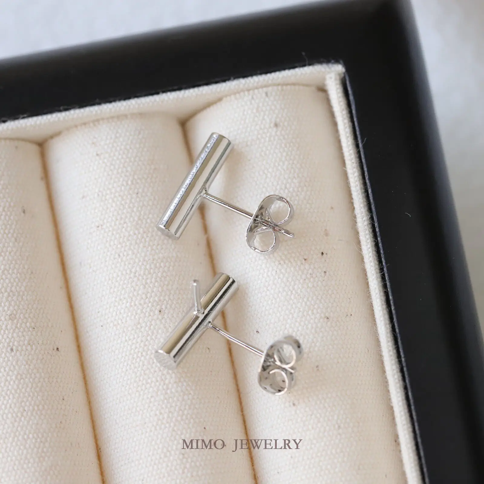 Copper-plated Real Gold, Simple Wind One-word Cylindrical Empty Bracket, Stud Earrings, Earclips DIY Handmade Accessories