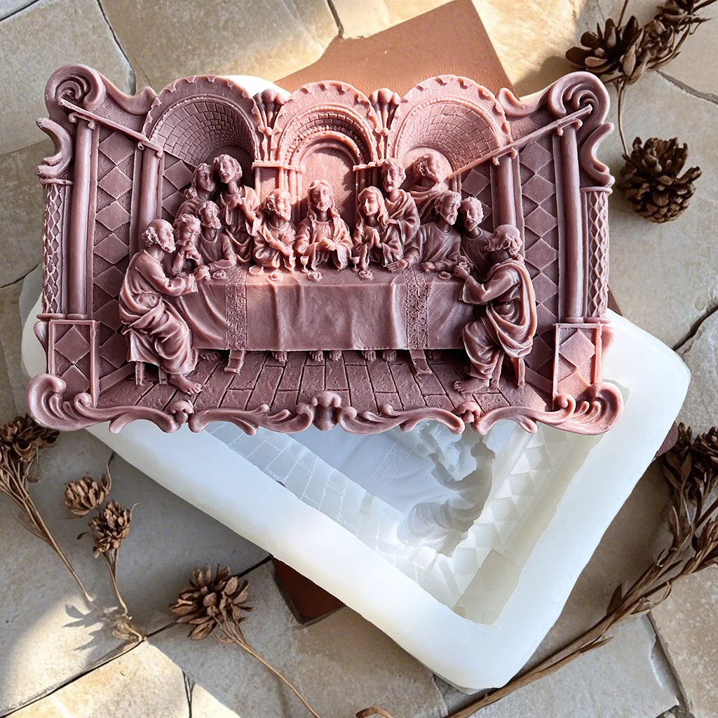 

DIY Last Supper Mural Silicone Candle Mold Last Dinner Jesus Family Plaster Resin Decor Molds Gypsum Form Crafts Making Molds