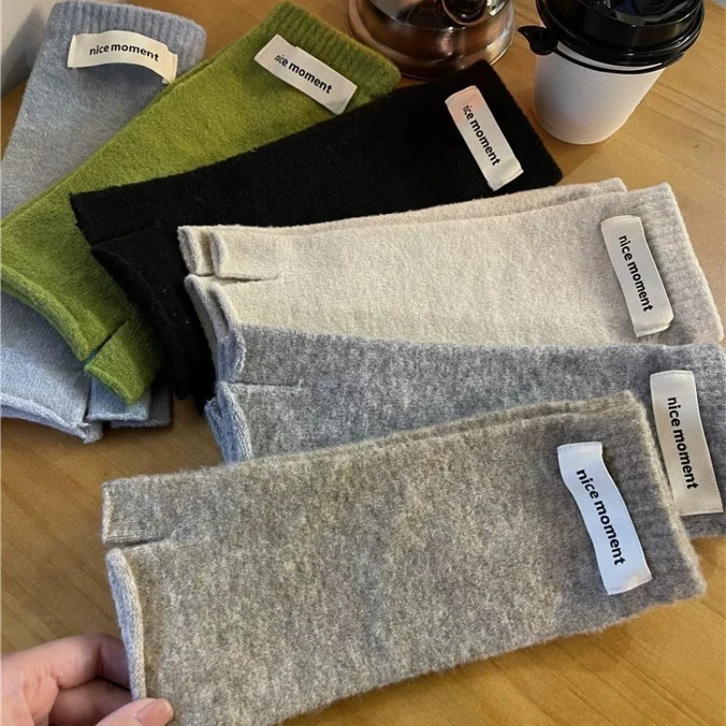 Women Winter Slouchy Half‑Finger Gloves Cozy Knitted Fingerless Mittens Elastic Soft Warm Hand Sleeves Versatile Arm Warmers