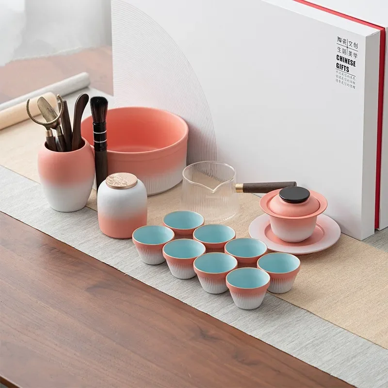 Chinese Rough Pottery Kung Fu Tea Set Colorful Cups Household Teapot Teacup High-end Office Travel Teapot Tea Sets Complete Set
