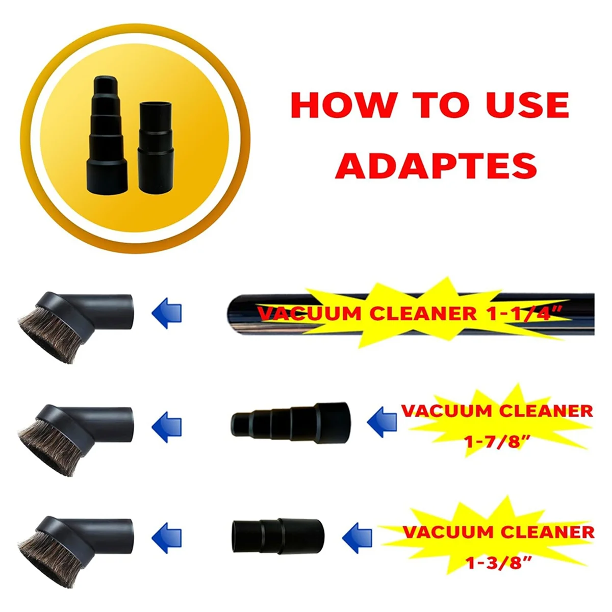 Комплект из 8 бытовых пылесосов A97G — подходит для насадок и аксессуаров размером 1-7/8 дюймов, 1-3/8 дюйма (35 мм), 1-1/4 дюйма (32 мм).