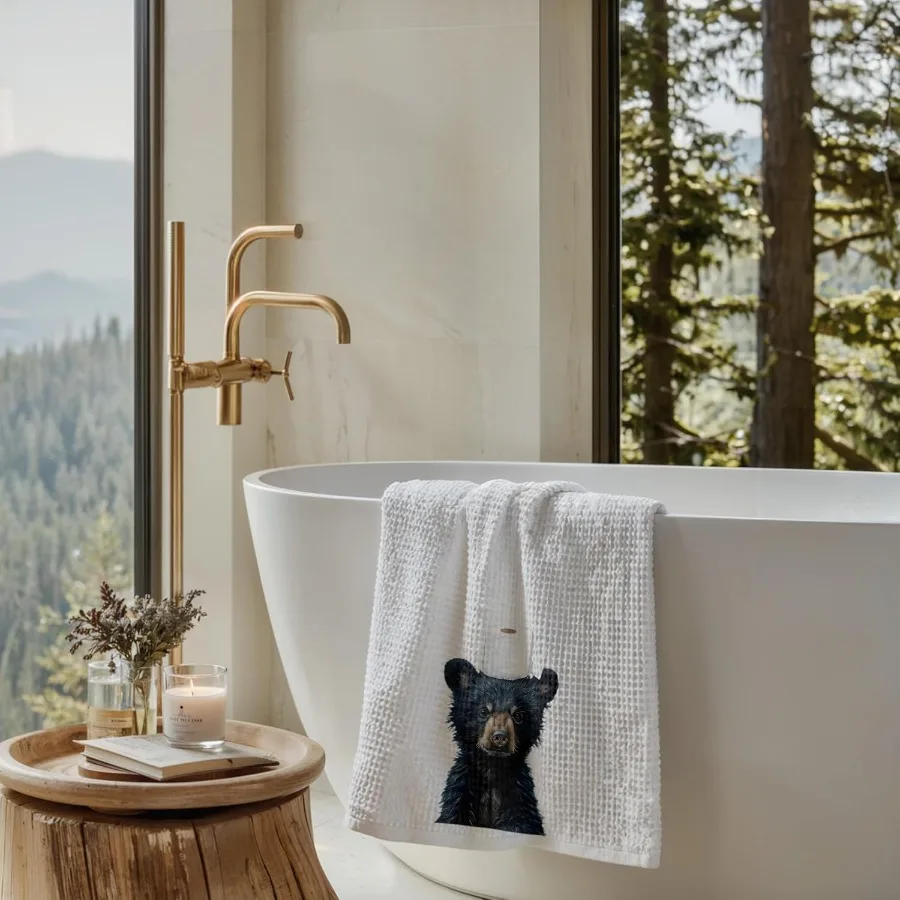 الدب الأسود الحمام مناشف اليد الحيوانات البرية الدب الأسود مناشف اليد للحمام الحمام مرحاض ديكور 16x24 Ih A012