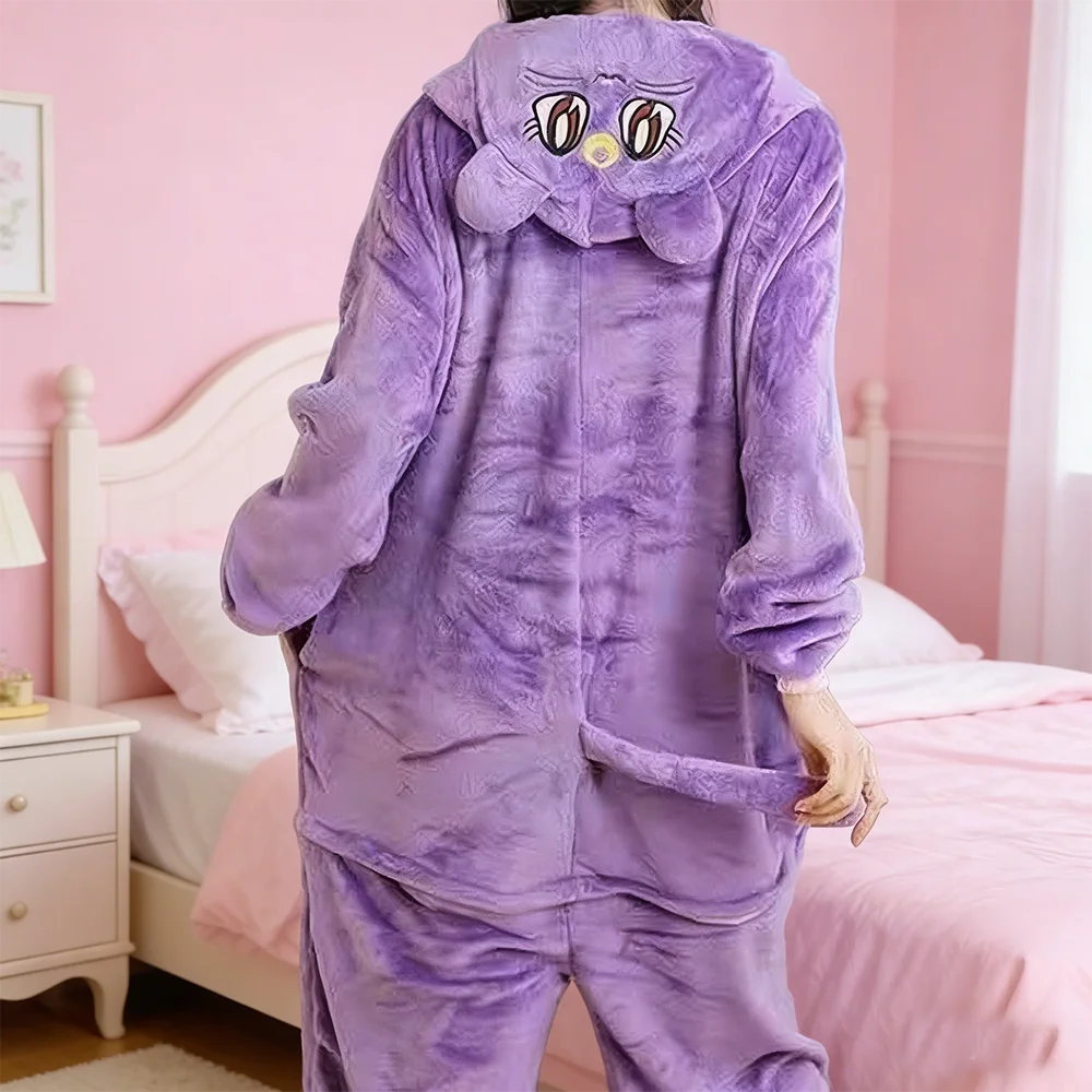 

Purple Cat Cosplay Costume Nighty Coral Fleece Pajamas Nightclothes Sleepwear Anime Cartoon Cute One-piece Women's Pyjamas Suit