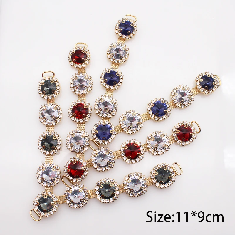 1pcs 11*9cm Ladies' Clothing Gem Link Chain DIY Hand-made Crystal Rhinestone Sandals Swimsuit Sewing Supplies