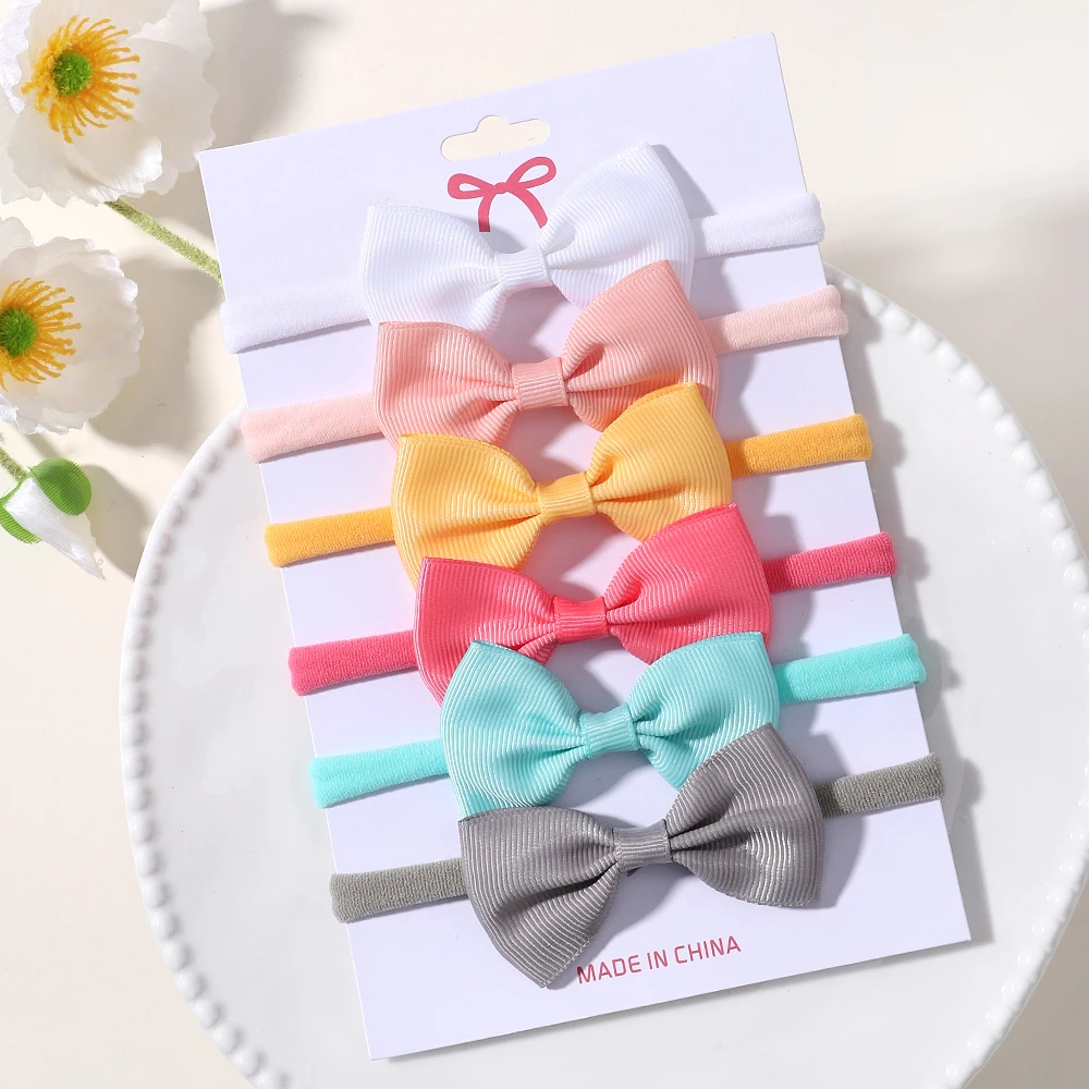 6 Teile/satz Einfarbig Grograin Band Bowknot Stirnband Für Mädchen Neue Headwear Elastische Haar Bands Infant Kinder Haar Zubehör – Detail 8