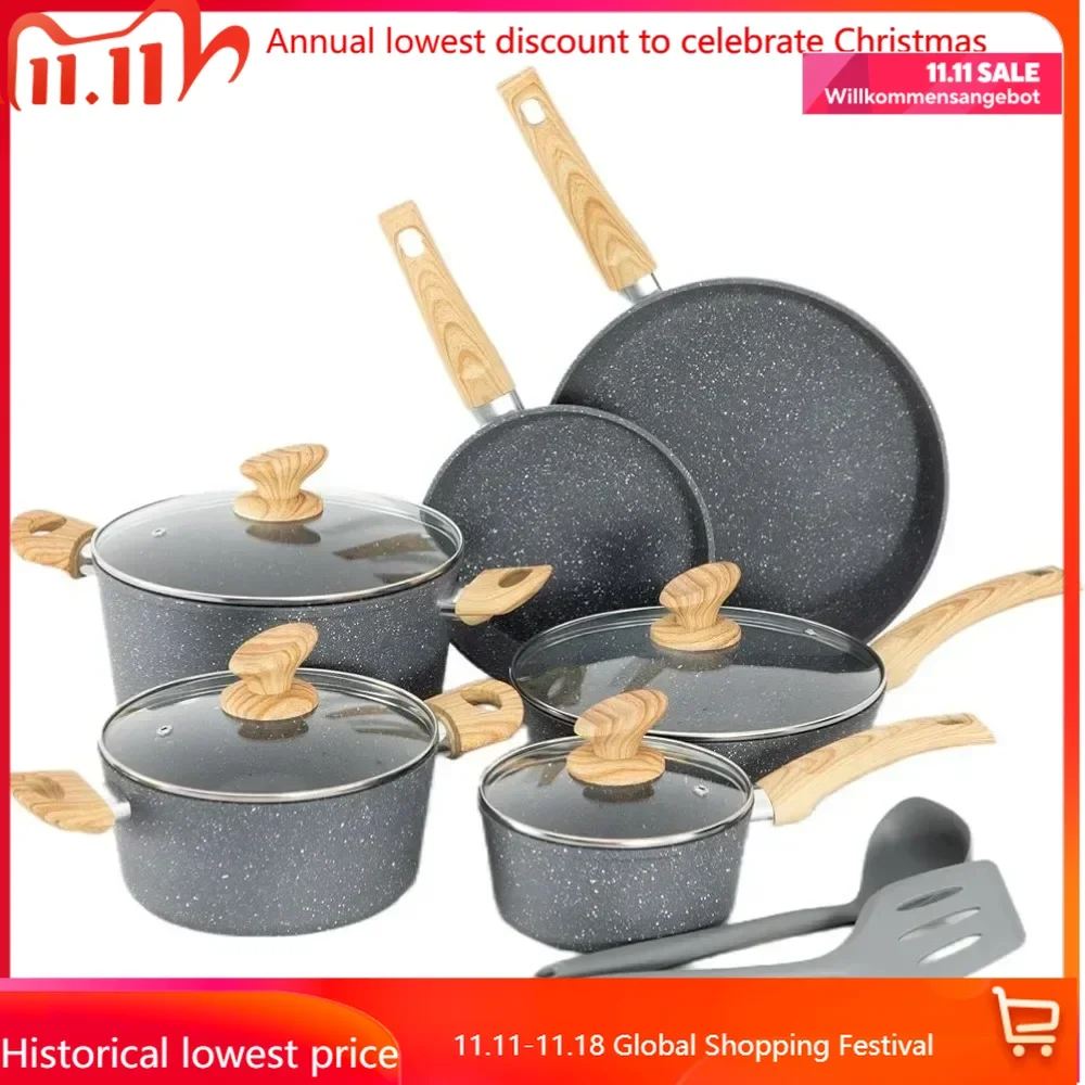 Non-stick Cookware For Kitchen Cookware Set 12 Piece Pots And Pans Set Granite Cooking Set For Induction & Dishwasher Safe Oven