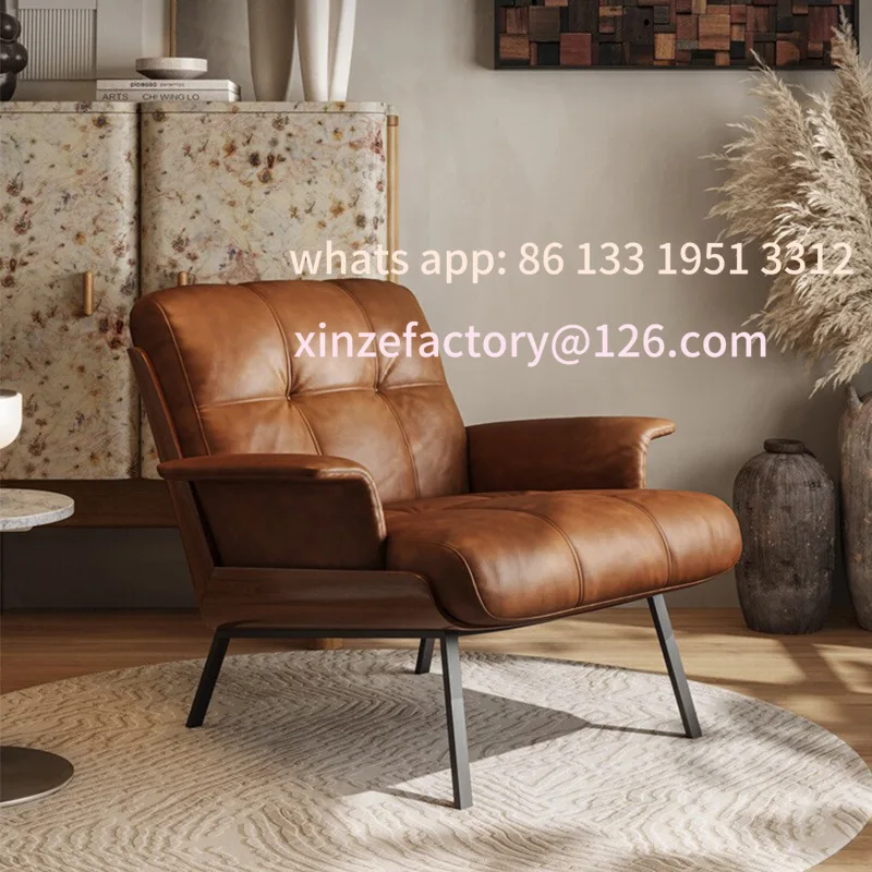 

Customizable Italian single sofa Chinese antique Daiki chair reclining chair study lazy chair villa solid wood leather armchair