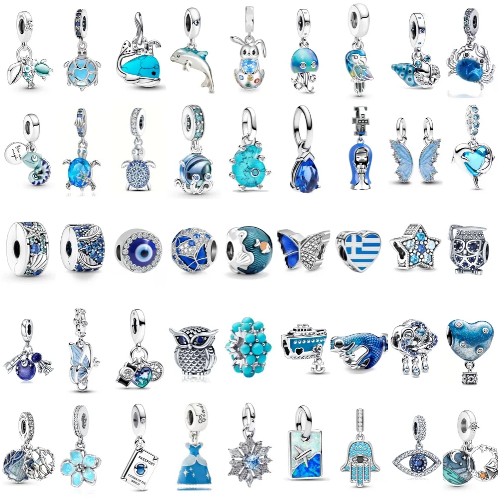 

Европейская летняя синяя серия, кулон с цветком черепахи, подходит для S925, европейский браслет из стерлингового серебра 925 пробы, ожерелье