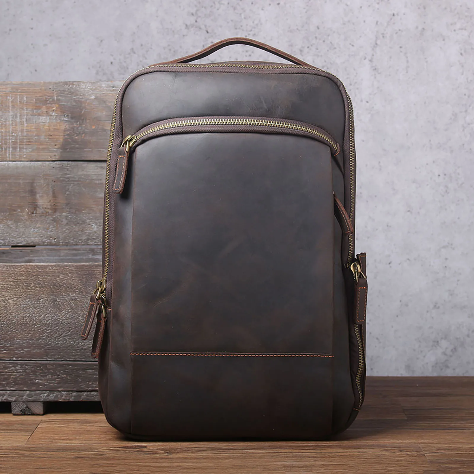 S.WORKER Vintage Echtleder Herrenrucksack 16" Laptop-Tasche Lässige Crazy-Horse-Leder Schultasche Handgefertigte Taschen für Männer – Detail 7