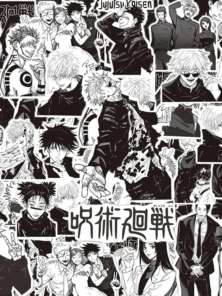 AliExpress Bandai 10/30/65pcs Jujutsu Kaisen Anime Cartoon Stickers Classic Cool Black White Manga Decals Skateboard Diary Phone Bike Sticker Pack