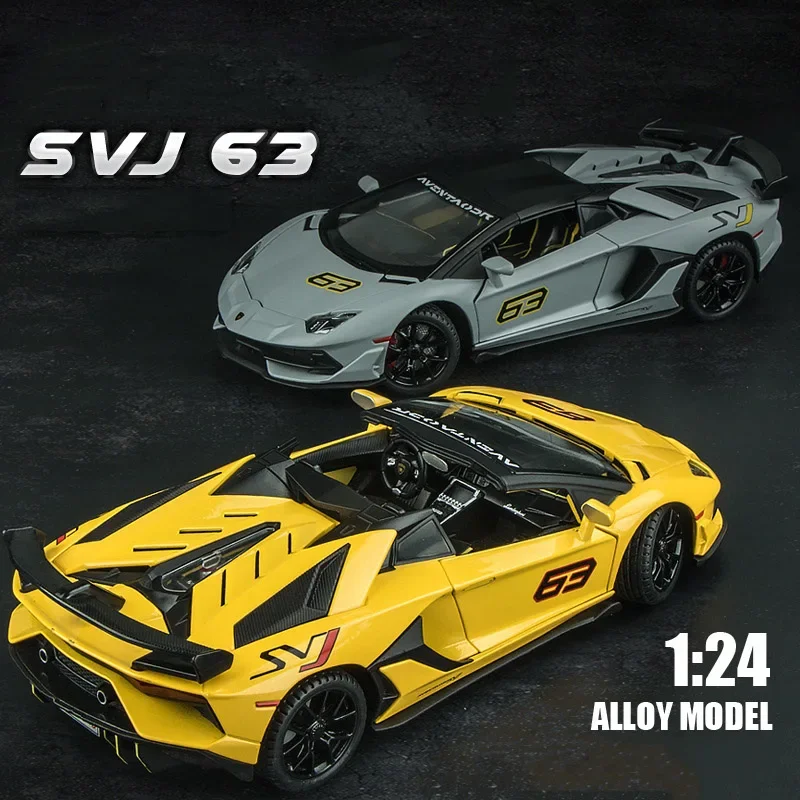 1:24 Lamborghini Aventador SVJ 63 Alloy Model High Simulation Diecast Metal Toy Vehicles Car Model Sound and Light Children Gift